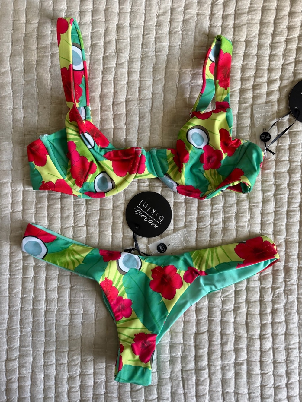 NWT - Moana Bikini Set - Green Floral & Coconut Bikini